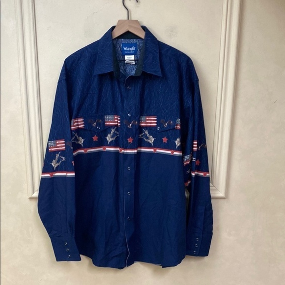 Vintage Wrangler Brush-popper Western Pearl Snap Patriotic Shirt